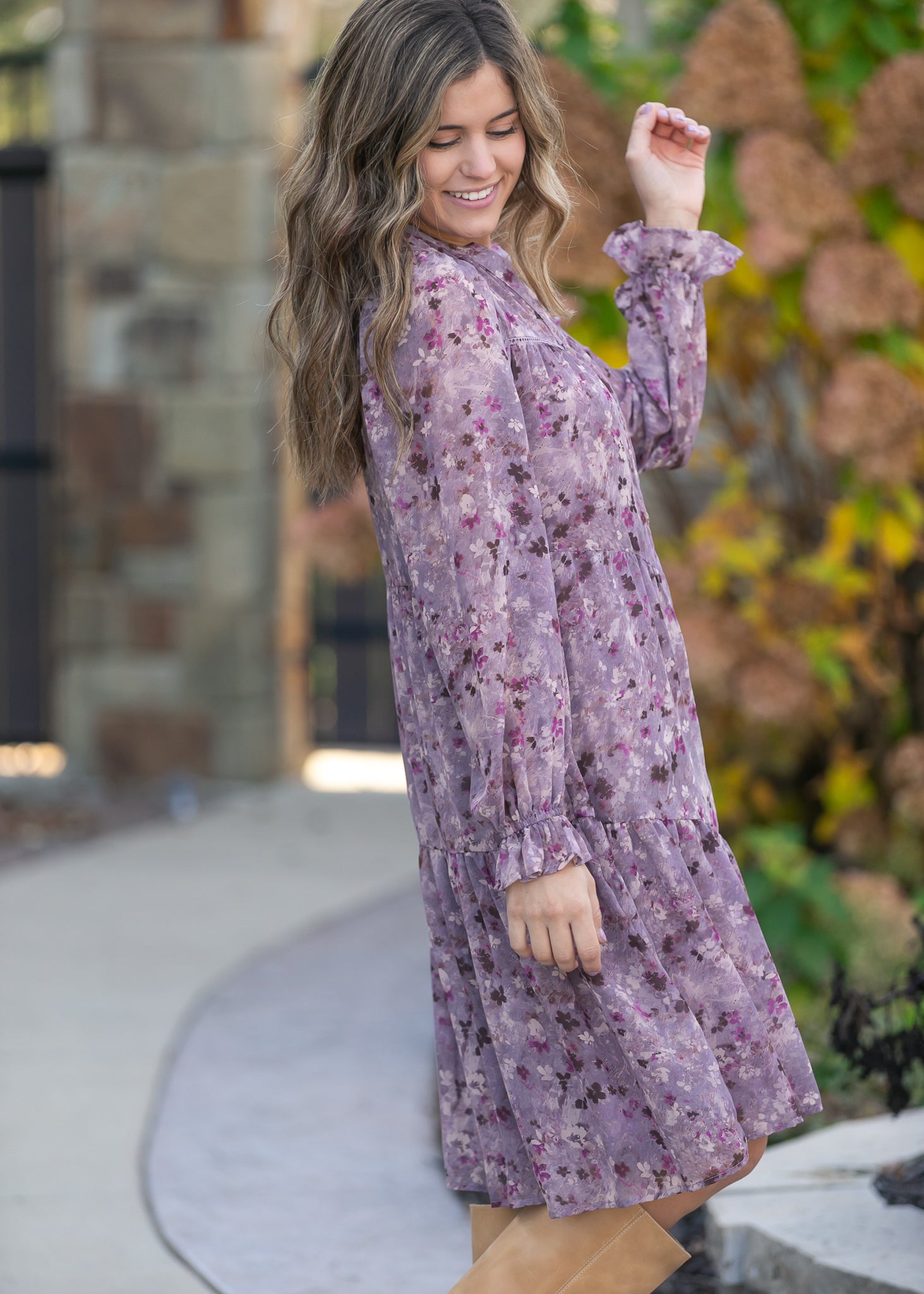 Abstract Floral Button Down Midi Dress FF Dresses