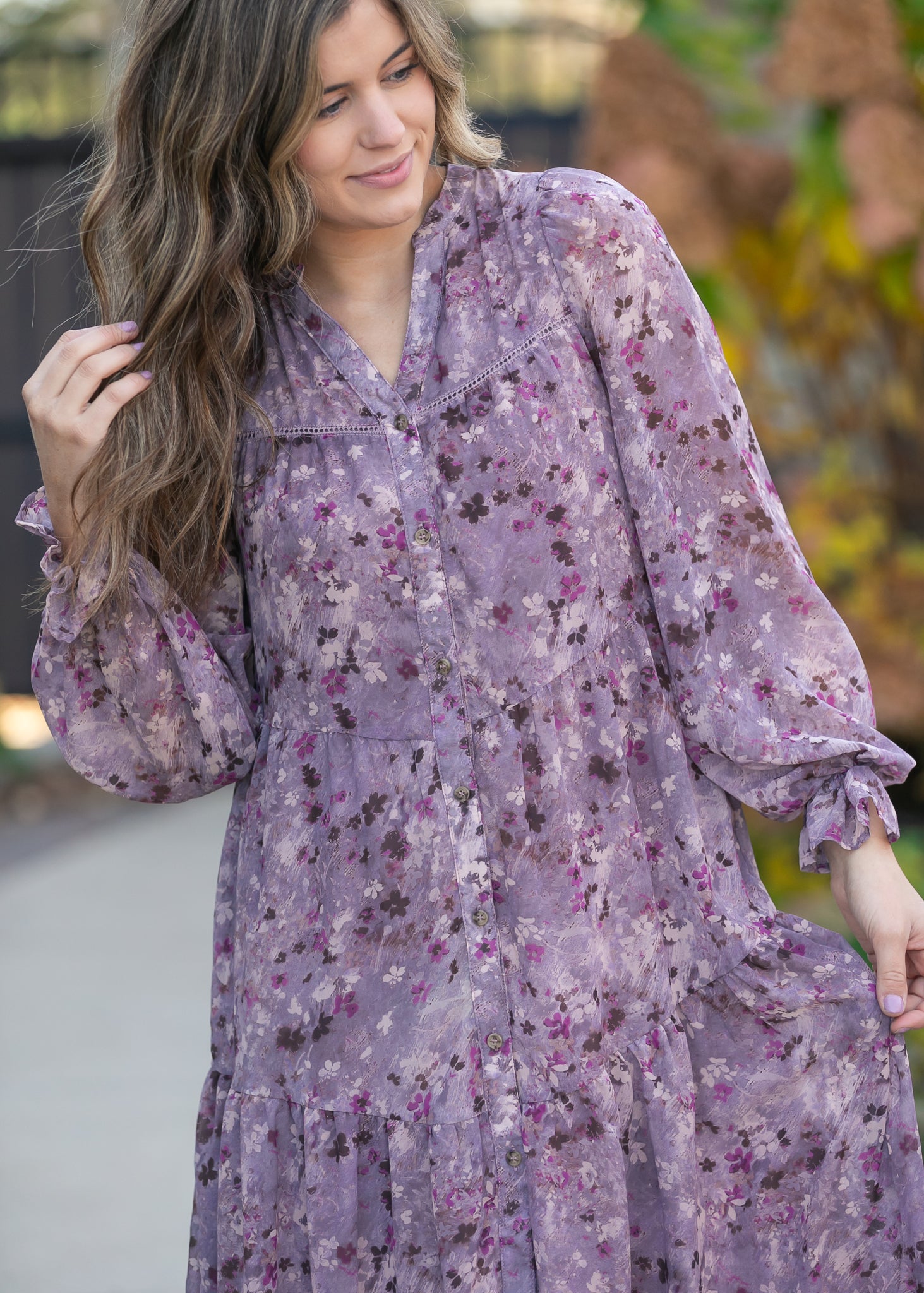 Abstract Floral Button Down Midi Dress FF Dresses