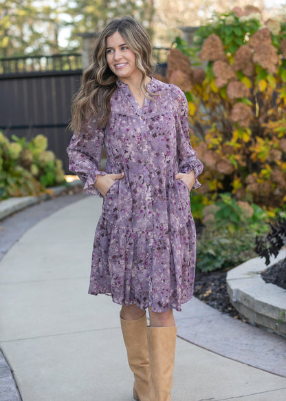 Abstract Floral Button Down Midi Dress FF Dresses