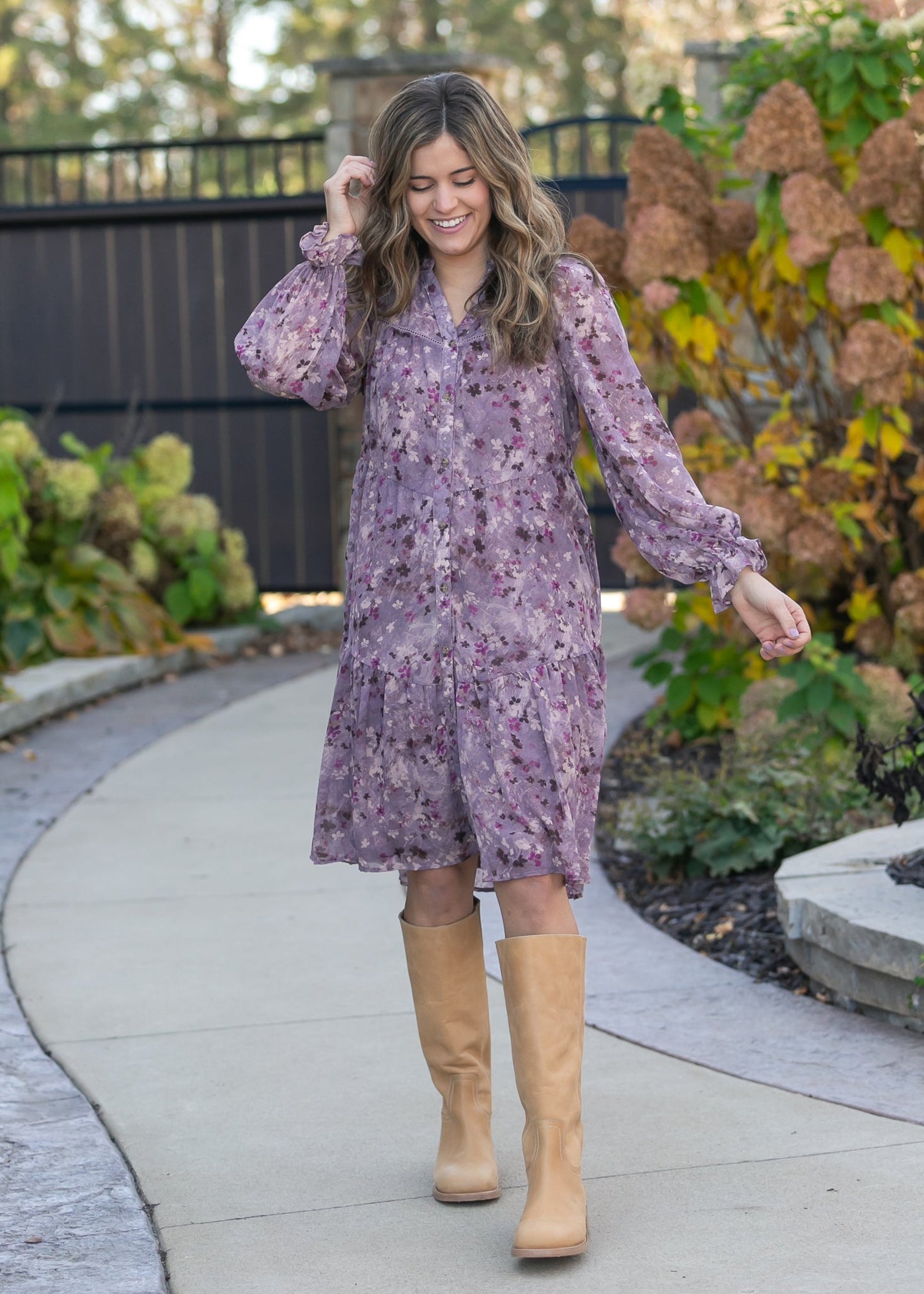 Abstract Floral Button Down Midi Dress FF Dresses