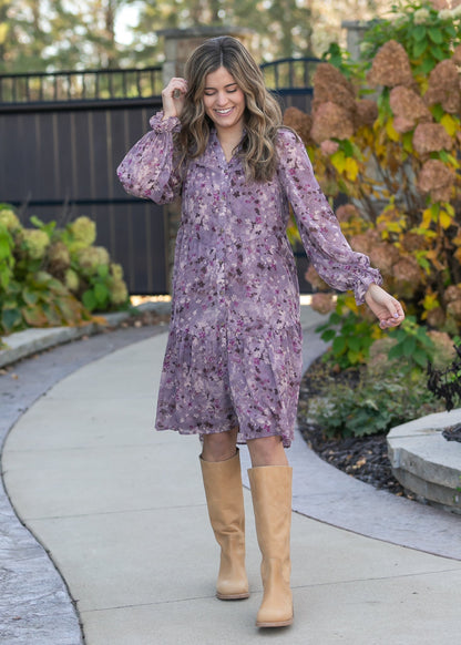 Abstract Floral Button Down Midi Dress FF Dresses