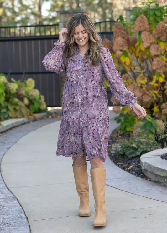 Abstract Floral Button Down Midi Dress FF Dresses