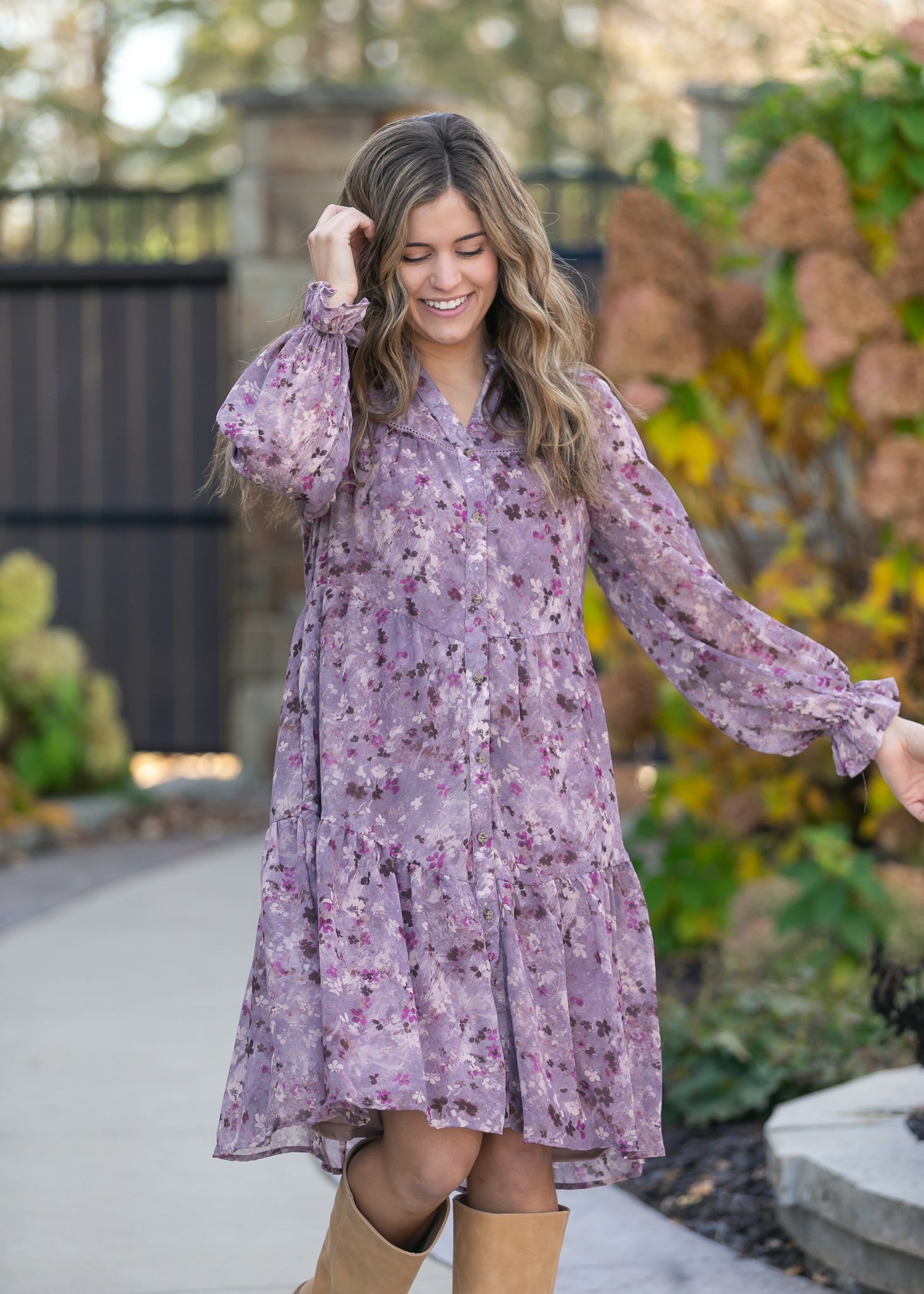 Abstract Floral Button Down Midi Dress FF Dresses