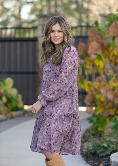 Abstract Floral Button Down Midi Dress FF Dresses