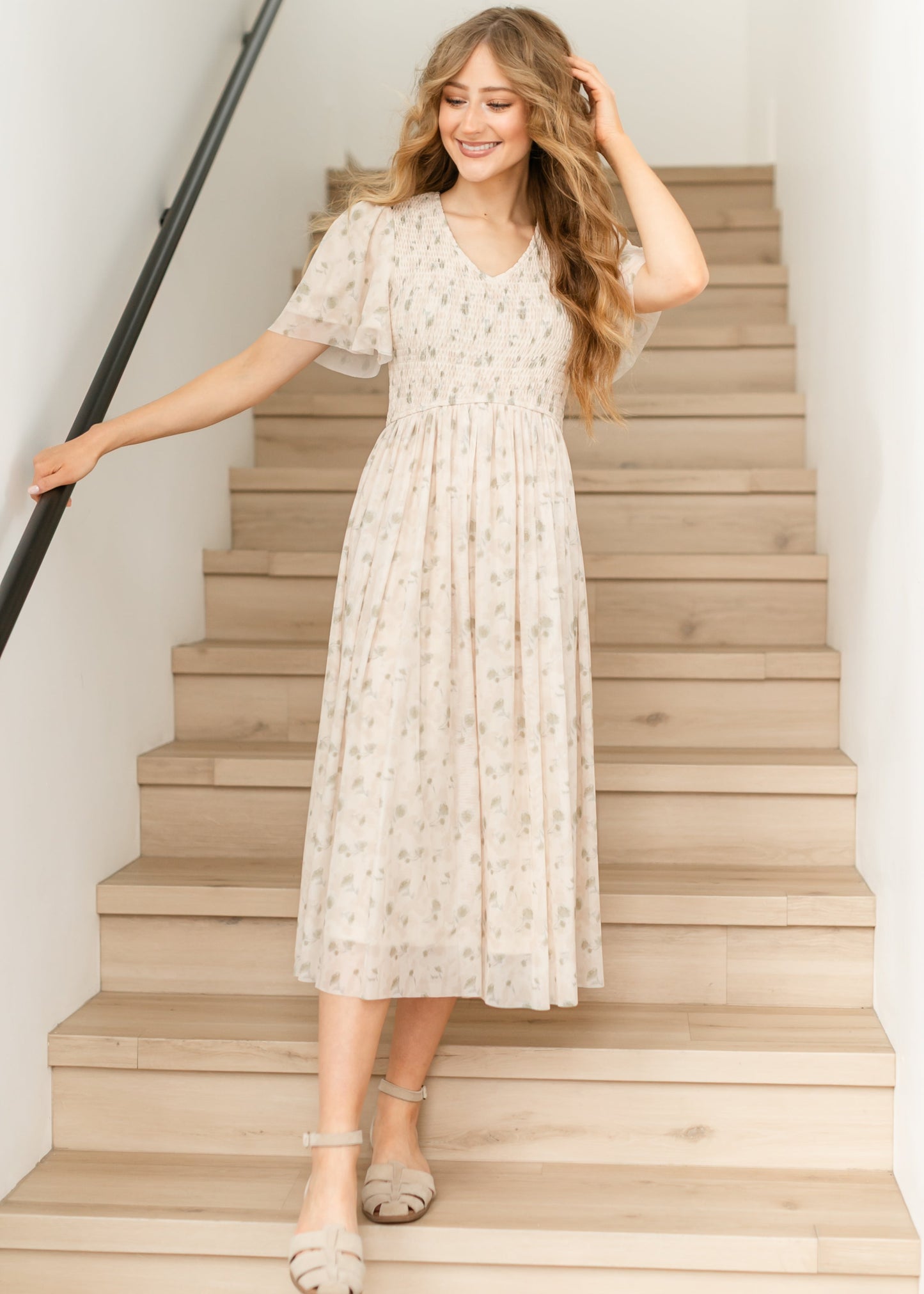 Abstract Floral Pleated Midi Dress FF Dresses