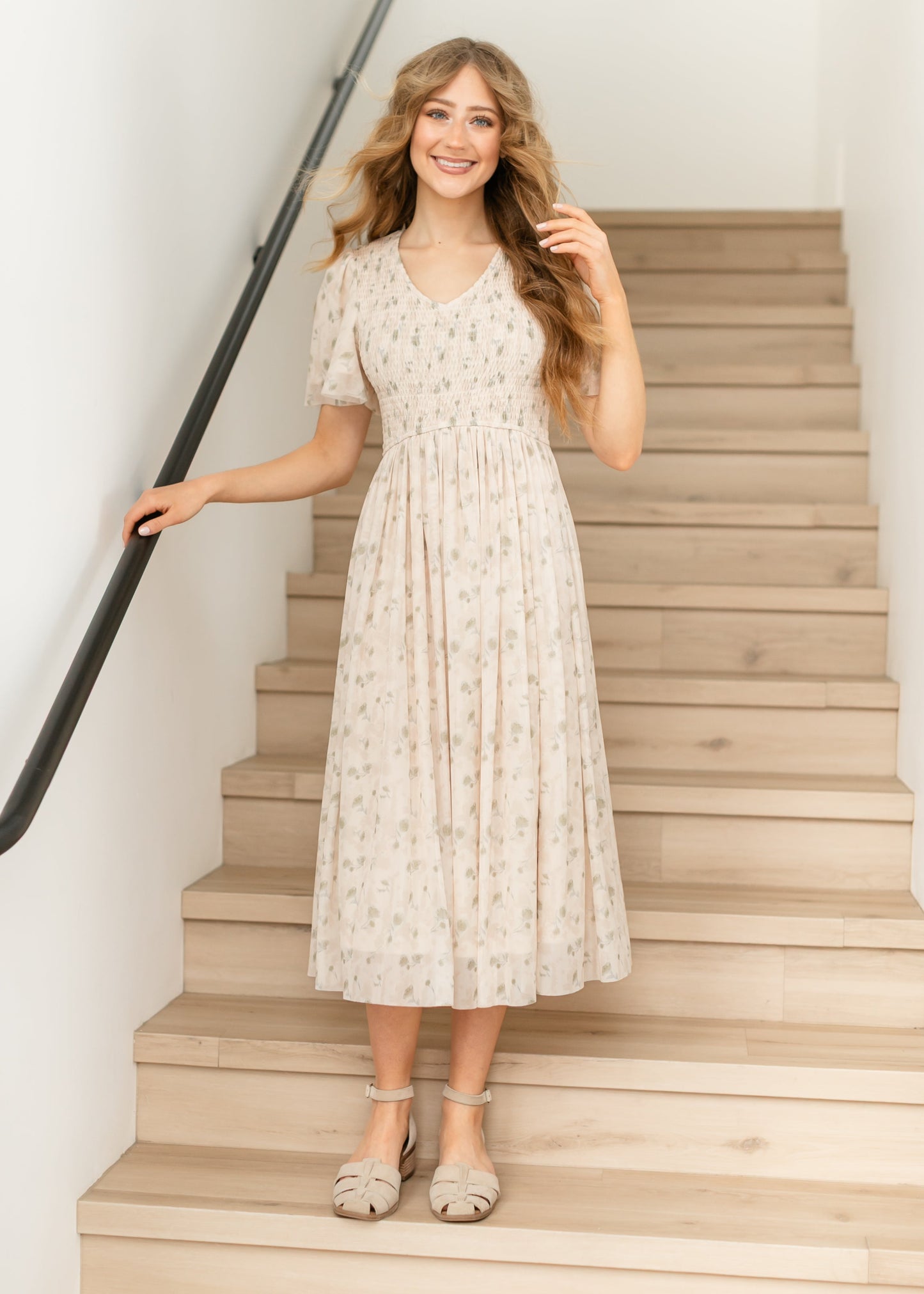 Abstract Floral Pleated Midi Dress FF Dresses