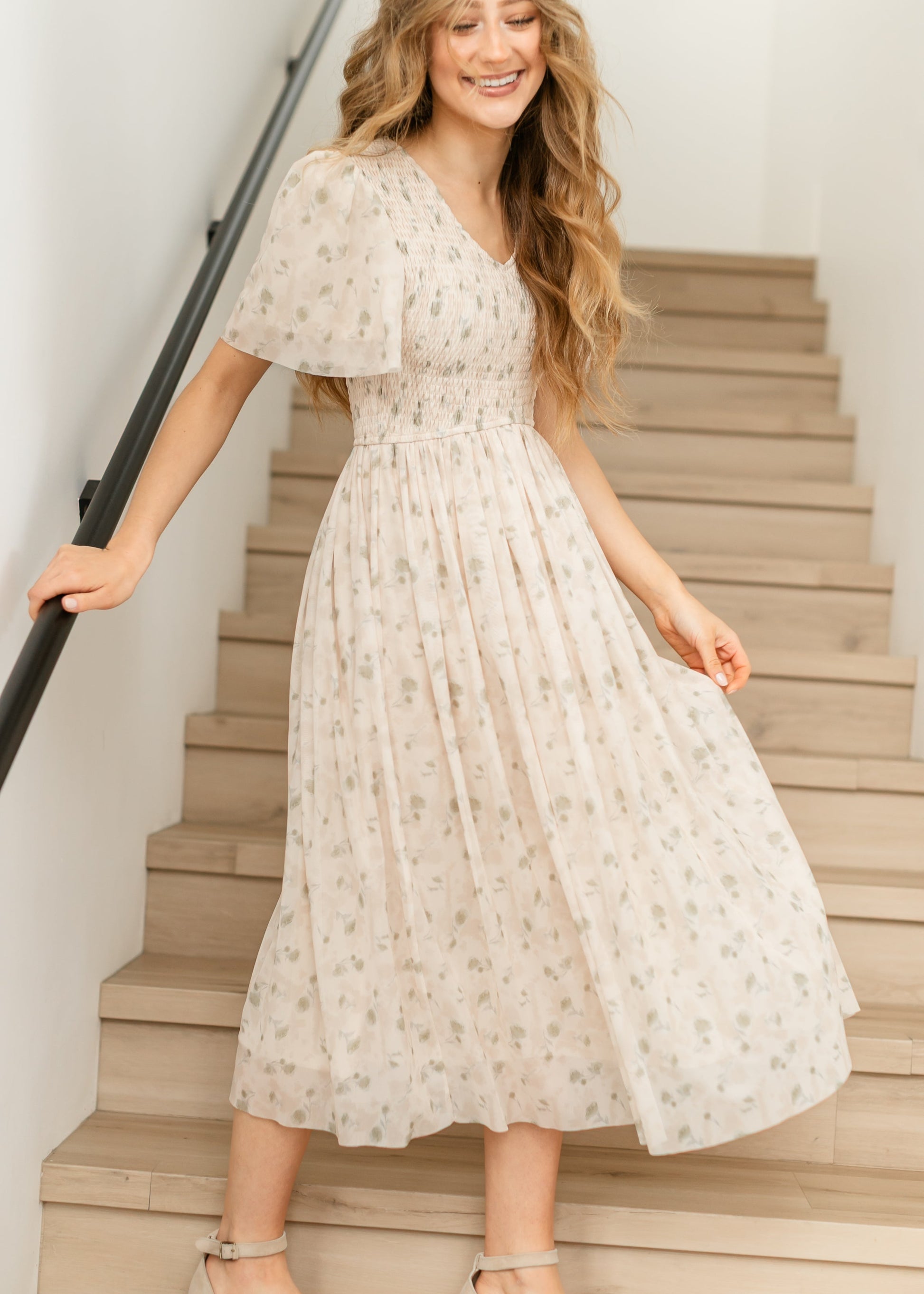 Abstract Floral Pleated Midi Dress FF Dresses