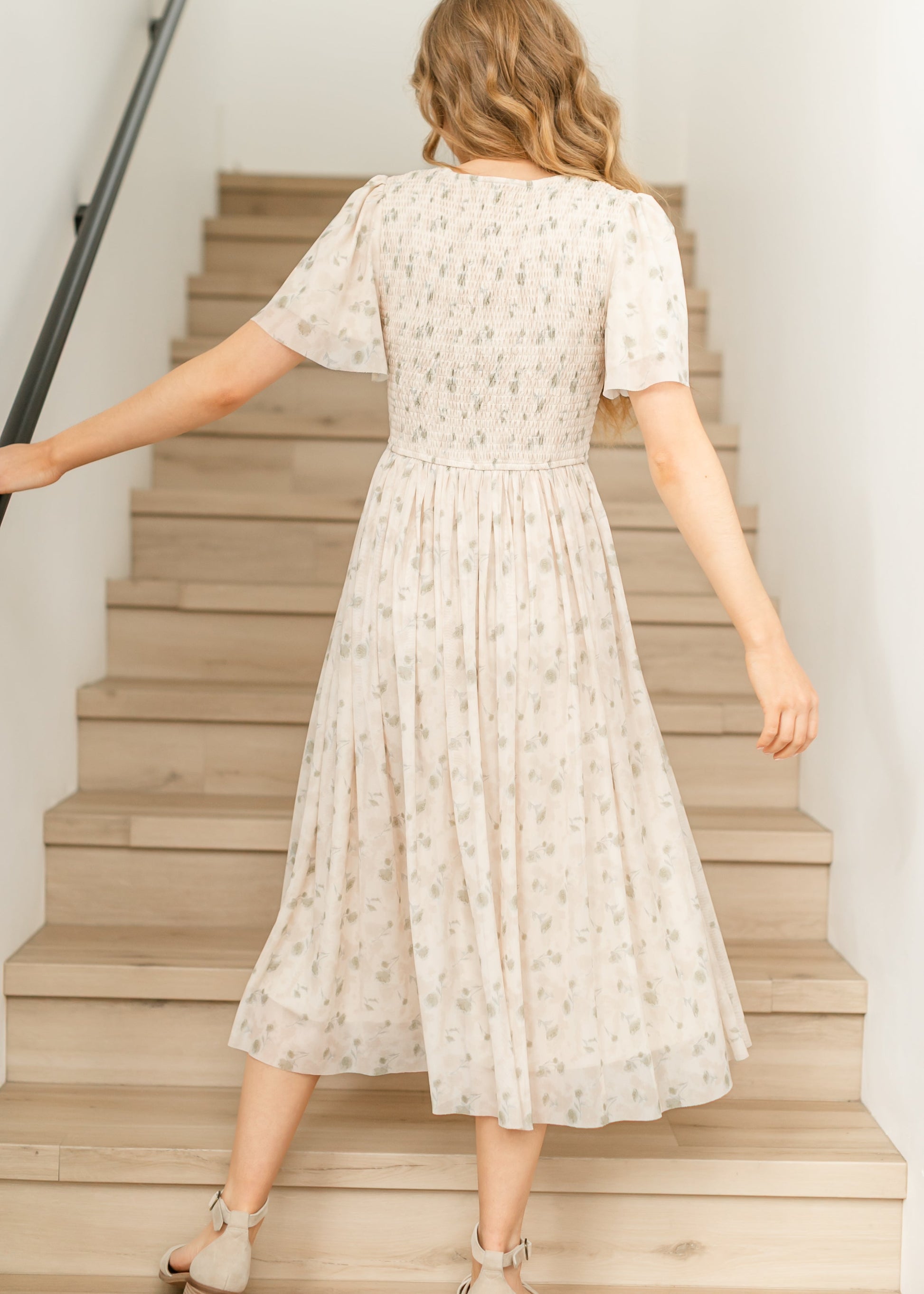 Abstract Floral Pleated Midi Dress FF Dresses