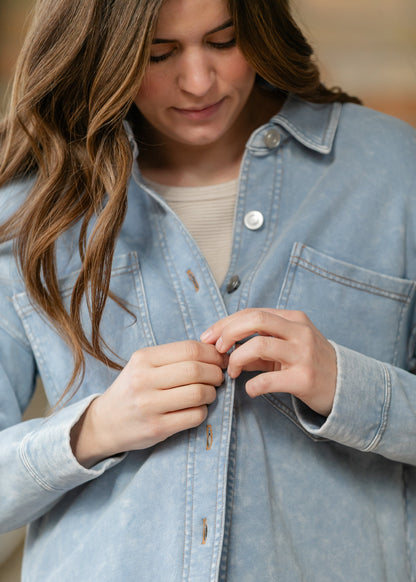 Acid Washed Knit Shacket FF Layering Essentials