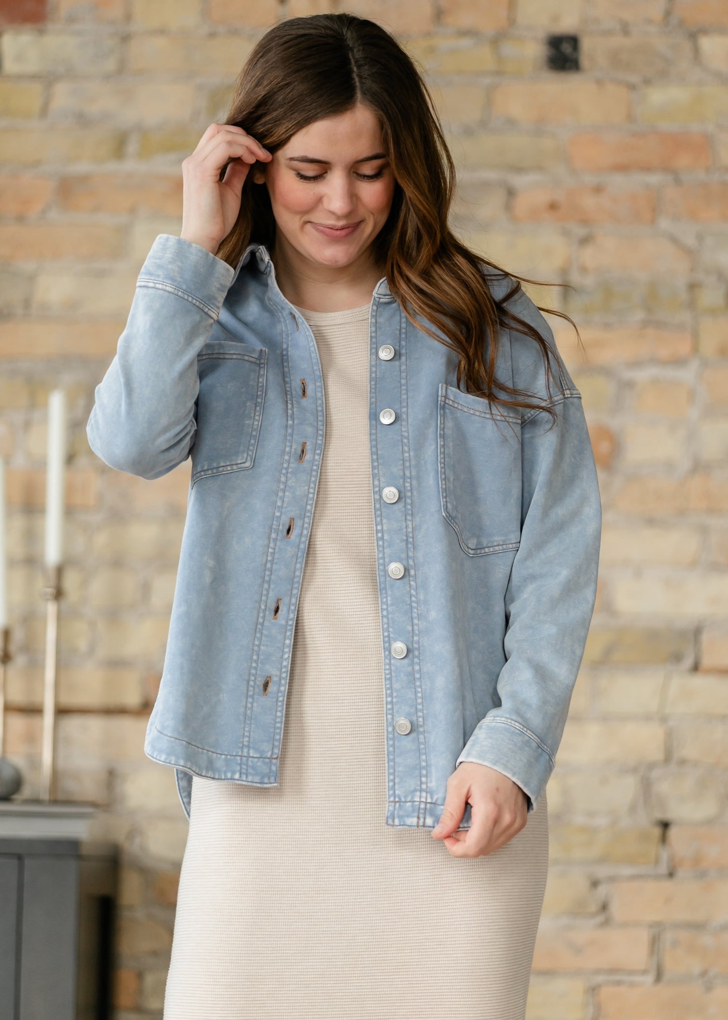 Acid Washed Knit Shacket FF Layering Essentials