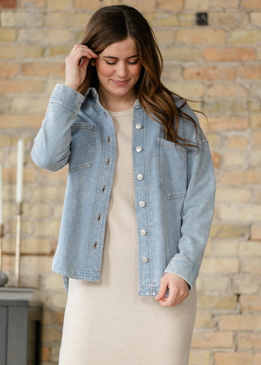 Acid Washed Knit Shacket FF Layering Essentials