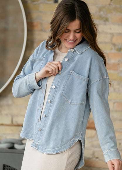 Acid Washed Knit Shacket FF Layering Essentials