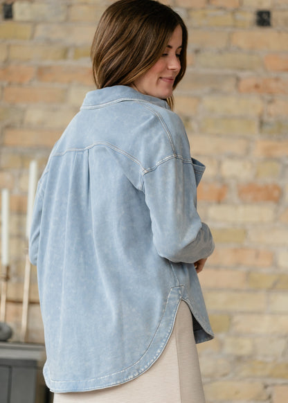 Acid Washed Knit Shacket FF Layering Essentials