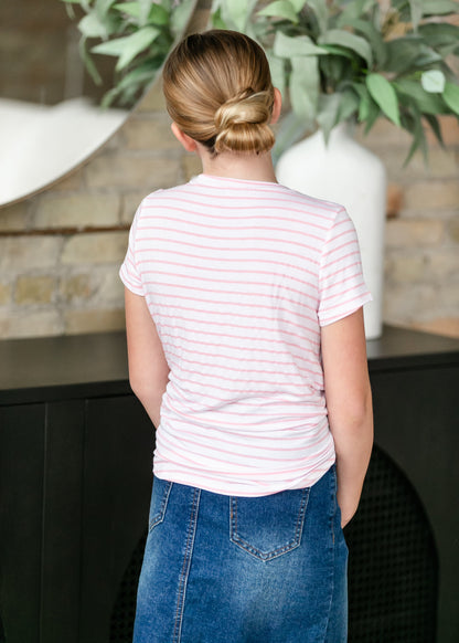 Ada Girl's Pink Striped Short Sleeve T-shirt FF Girls