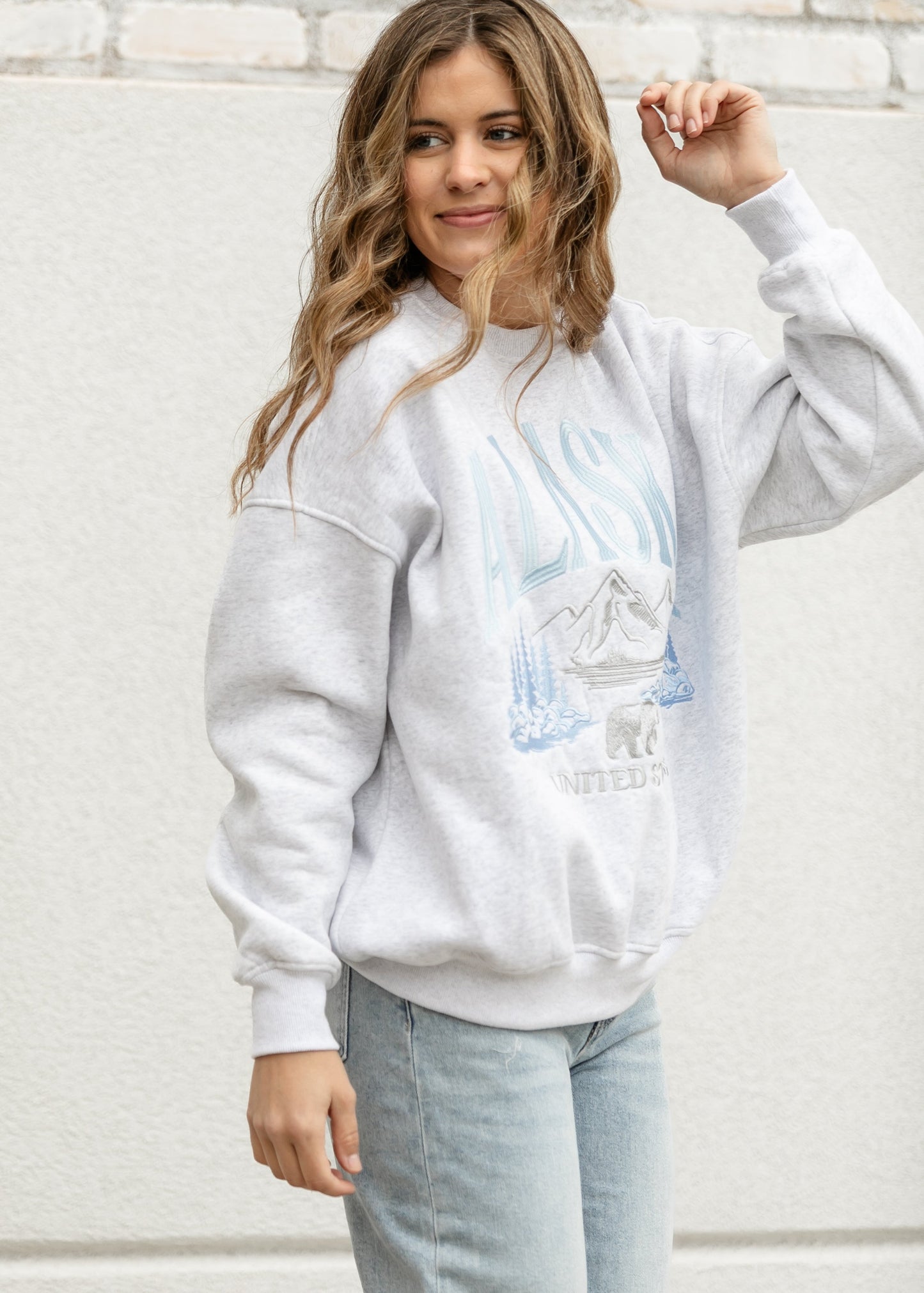 Alaska Embroidered Pullover Sweatshirt FF Tops