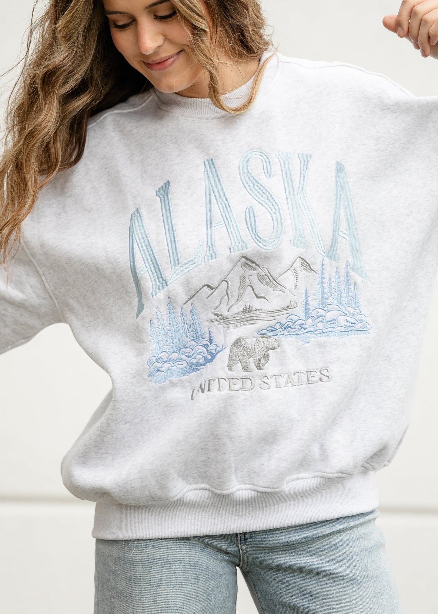 Alaska Embroidered Pullover Sweatshirt FF Tops