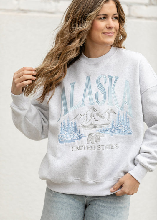 Alaska Embroidered Pullover Sweatshirt FF Tops