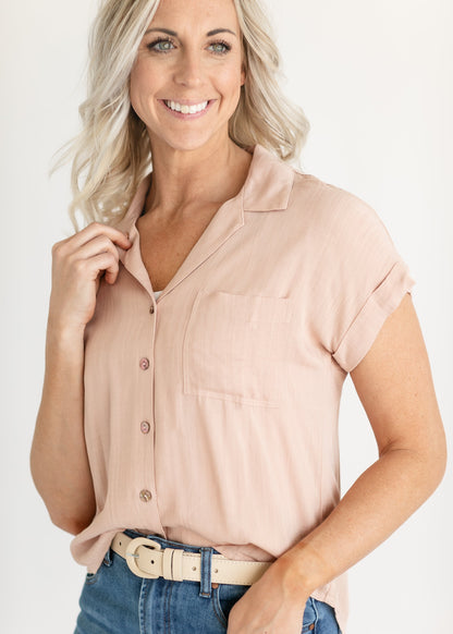 Alexis Short Sleeve Button-up Top FF Tops