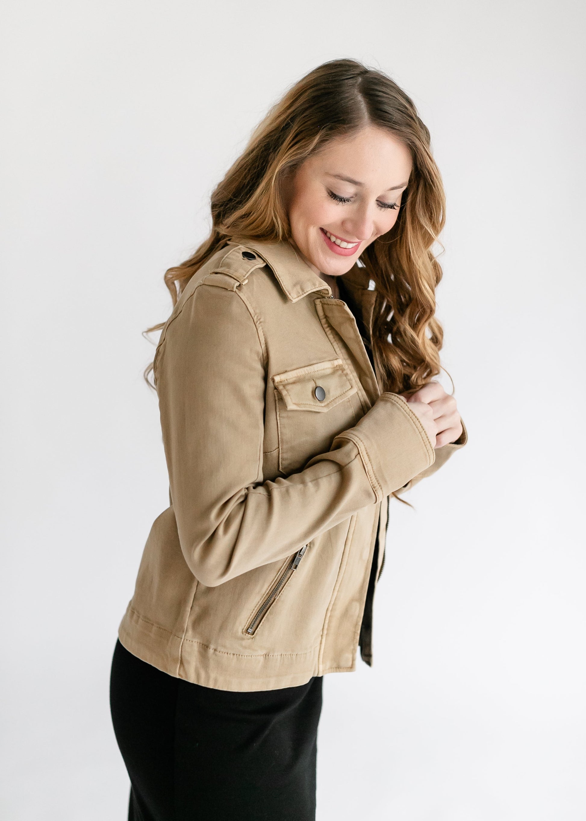 Amanda Boxy Khaki Jacket FF Tops