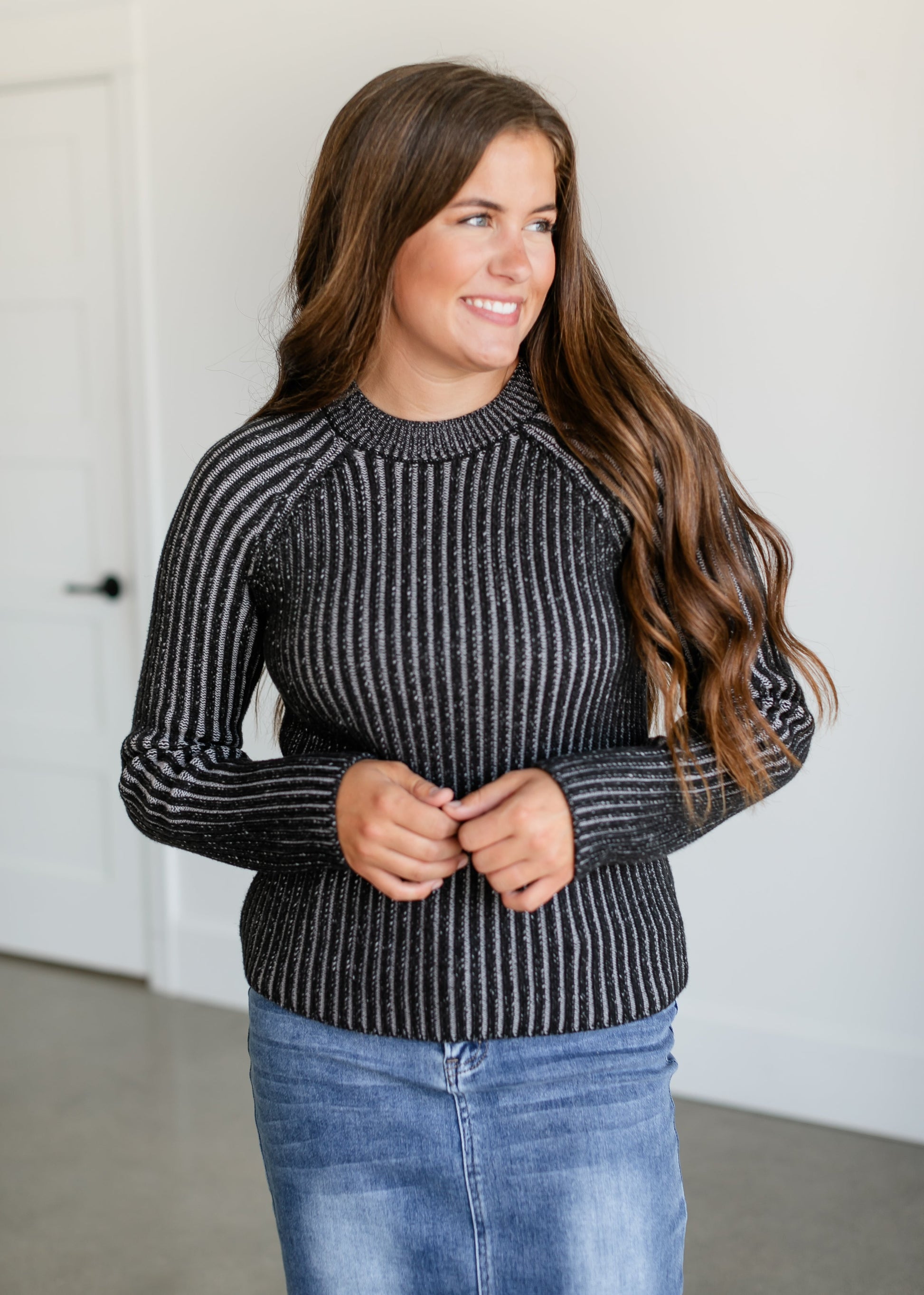 Ami Black and Gray Ribbed Sweater FF Tops