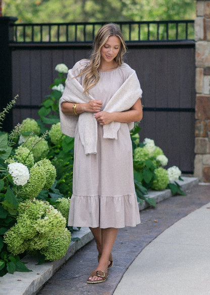 Amy Puff Sleeve Midi Dress IC Dresses Taupe / XS