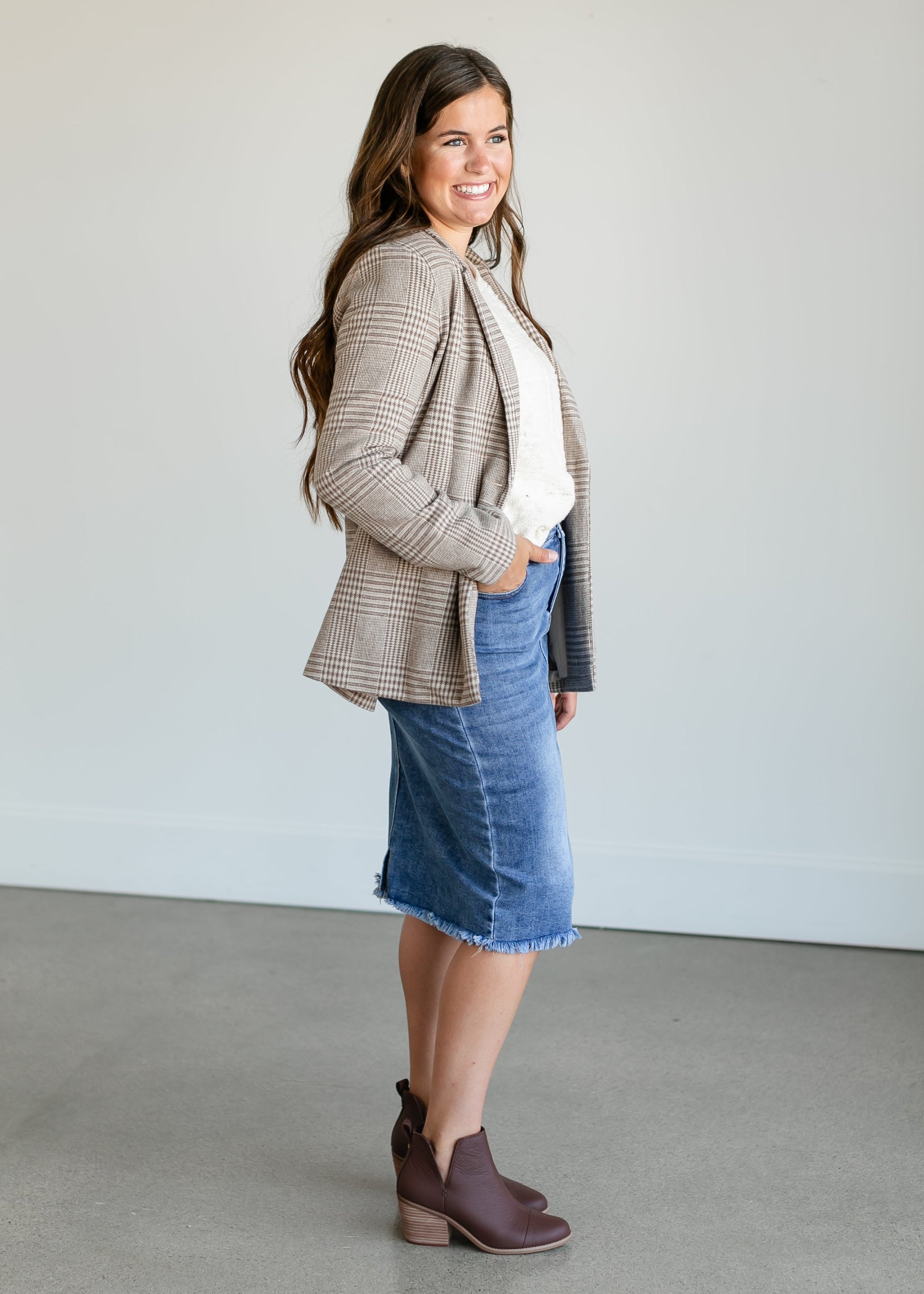 Anna Plaid Blazer FF Tops