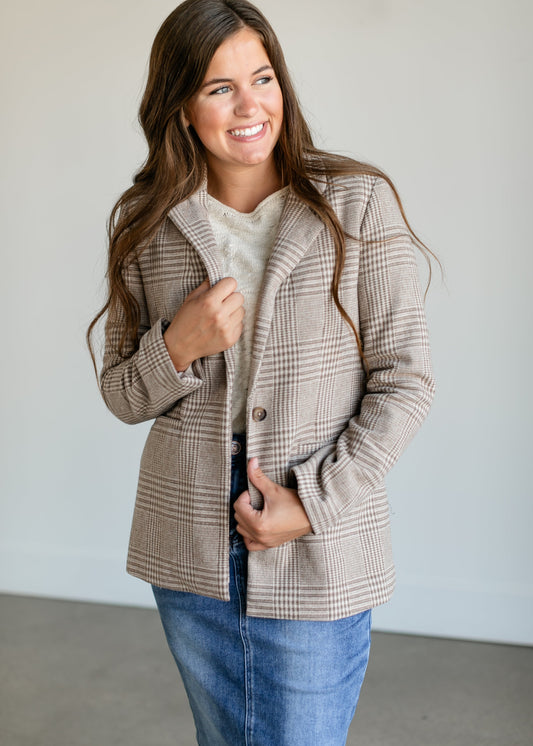 Anna Plaid Blazer FF Tops