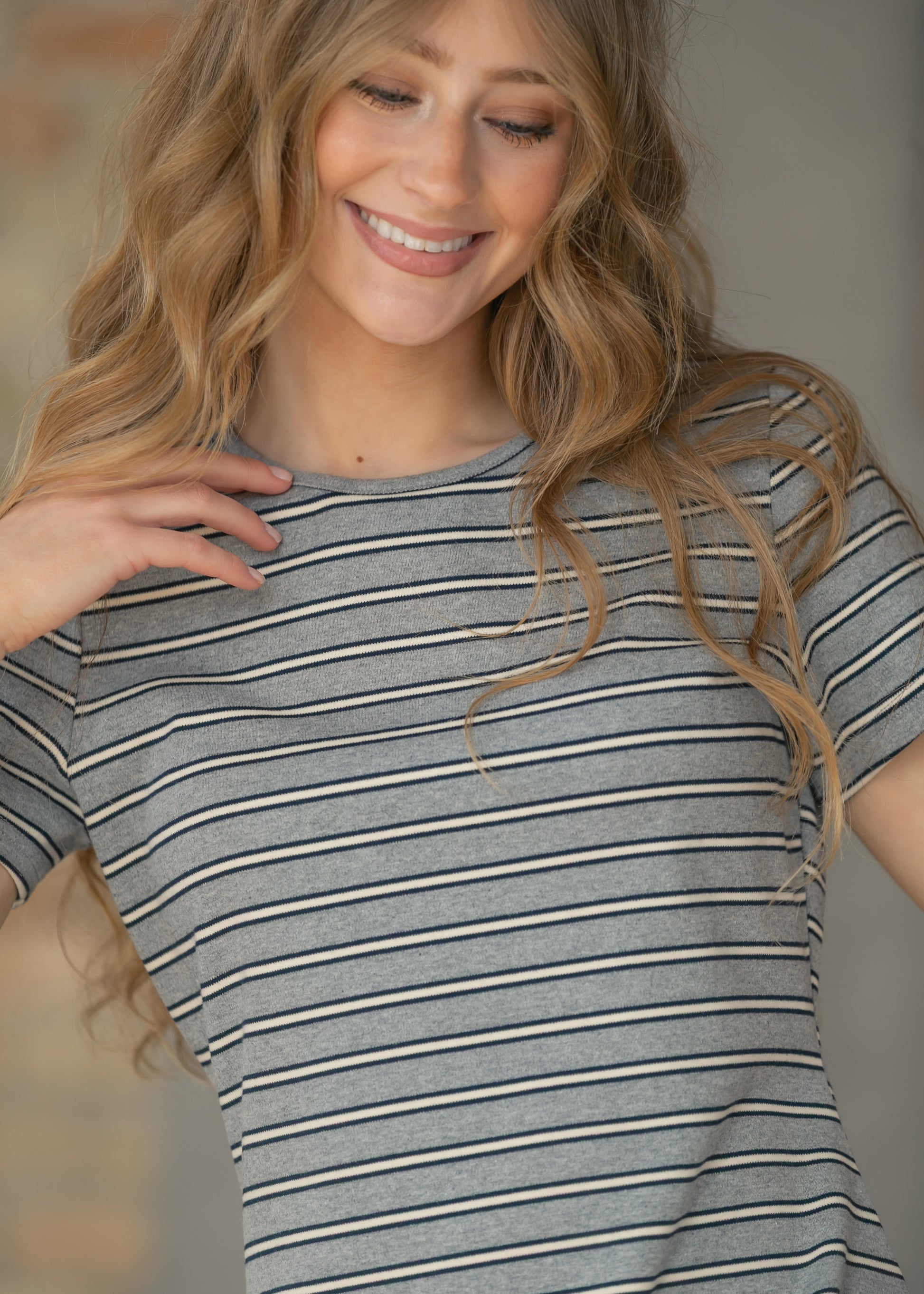 Annabella Gray Stripe Shift Midi Dress IC Dresses