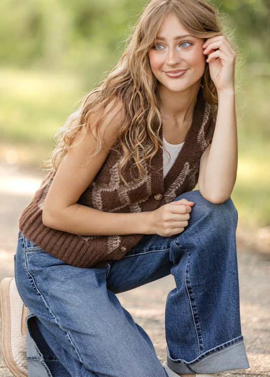Argyle Button Up Sweater Vest FF Tops