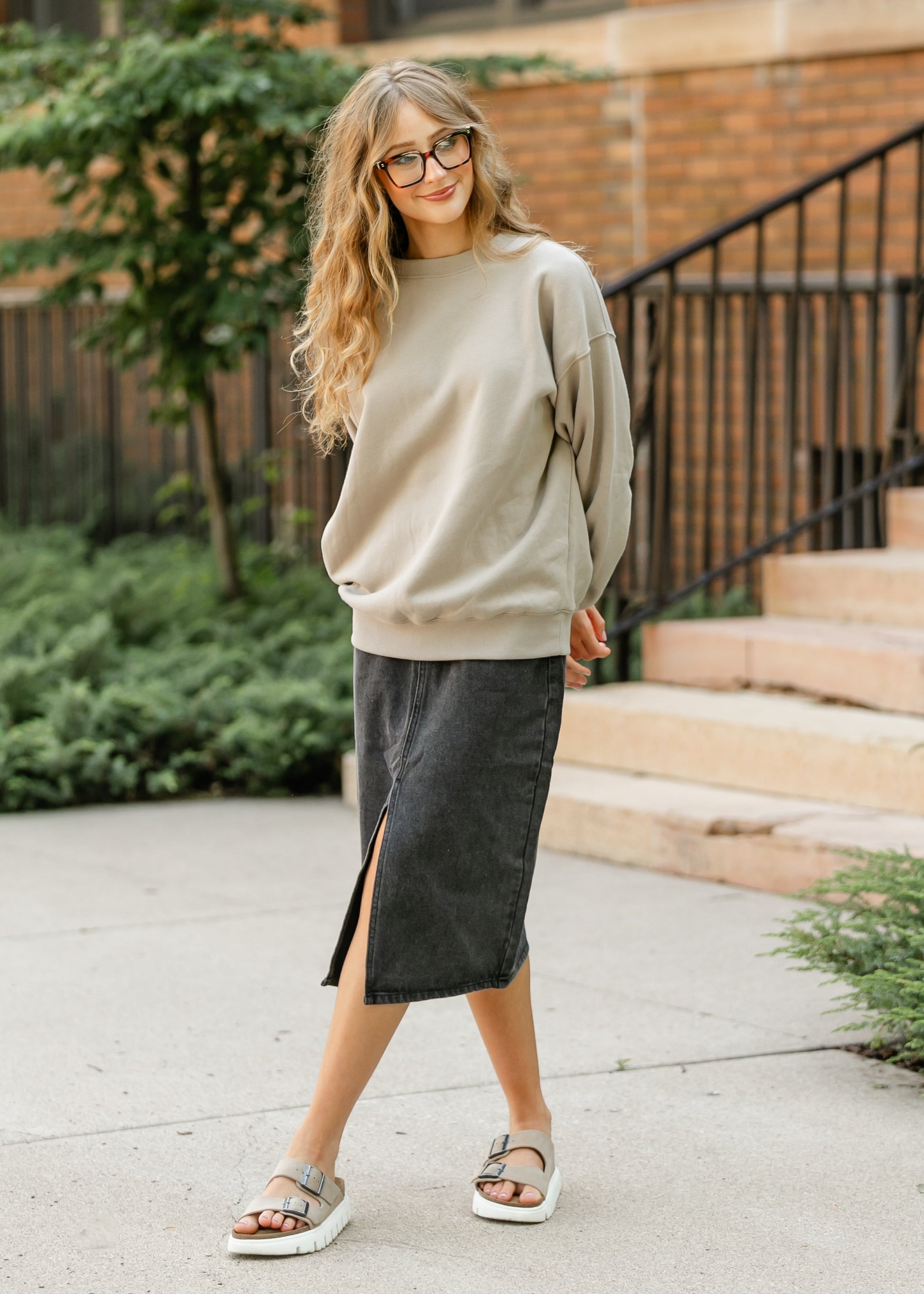 Ash Mocha Crewneck Sweatshirt FF Tops