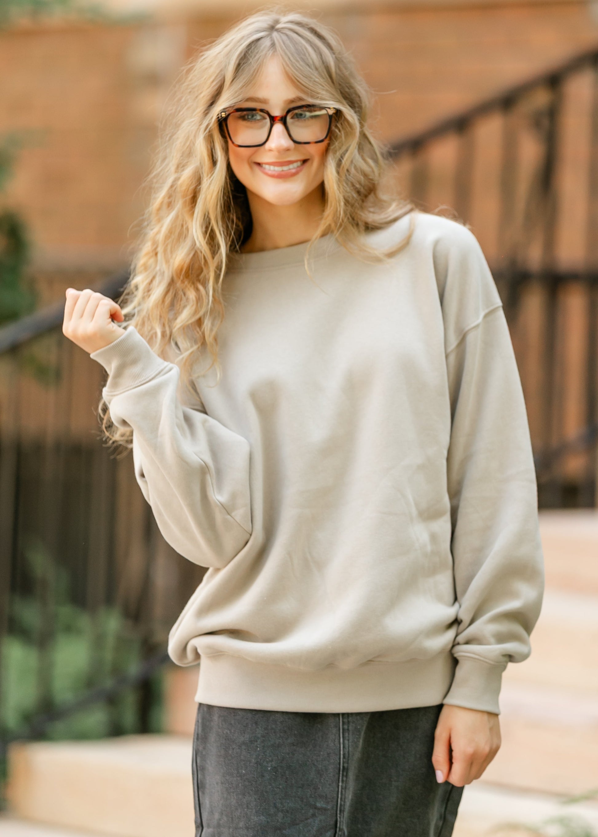 Ash Mocha Crewneck Sweatshirt FF Tops