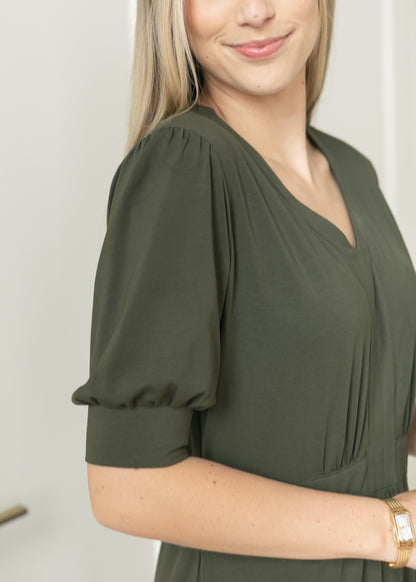 Ashley Puff Sleeve Stretch Waist Midi Dress IC Dresses