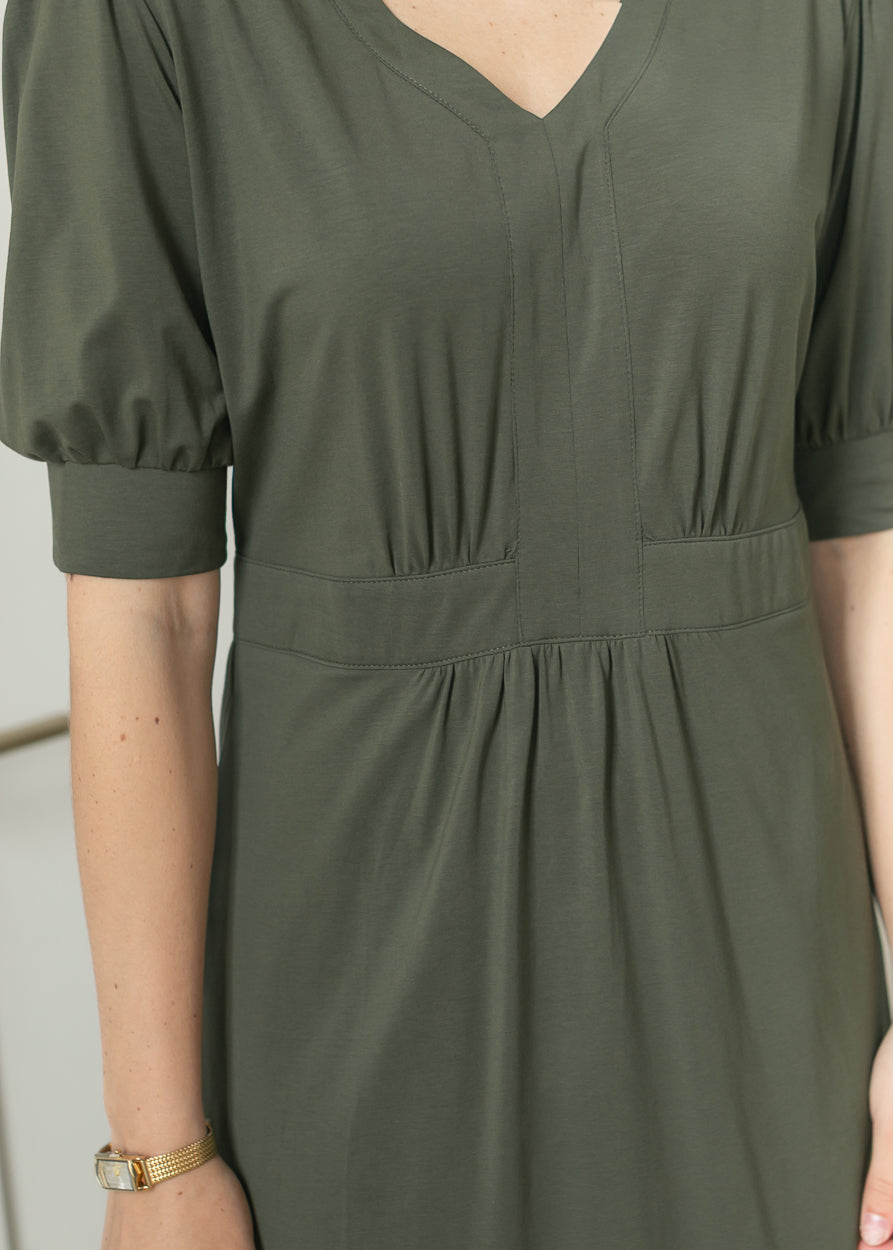 Ashley Puff Sleeve Stretch Waist Midi Dress IC Dresses