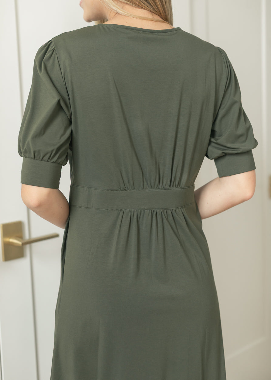 Ashley Puff Sleeve Stretch Waist Midi Dress IC Dresses