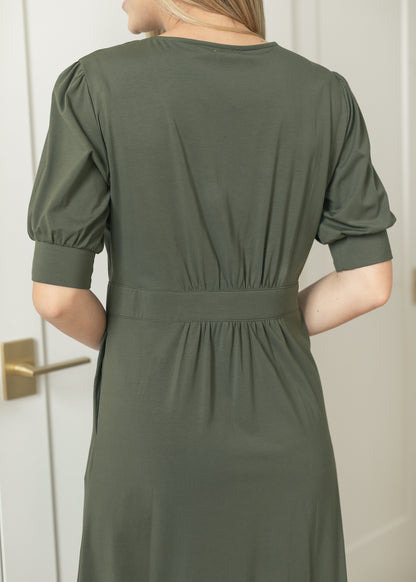 Ashley Puff Sleeve Stretch Waist Midi Dress IC Dresses