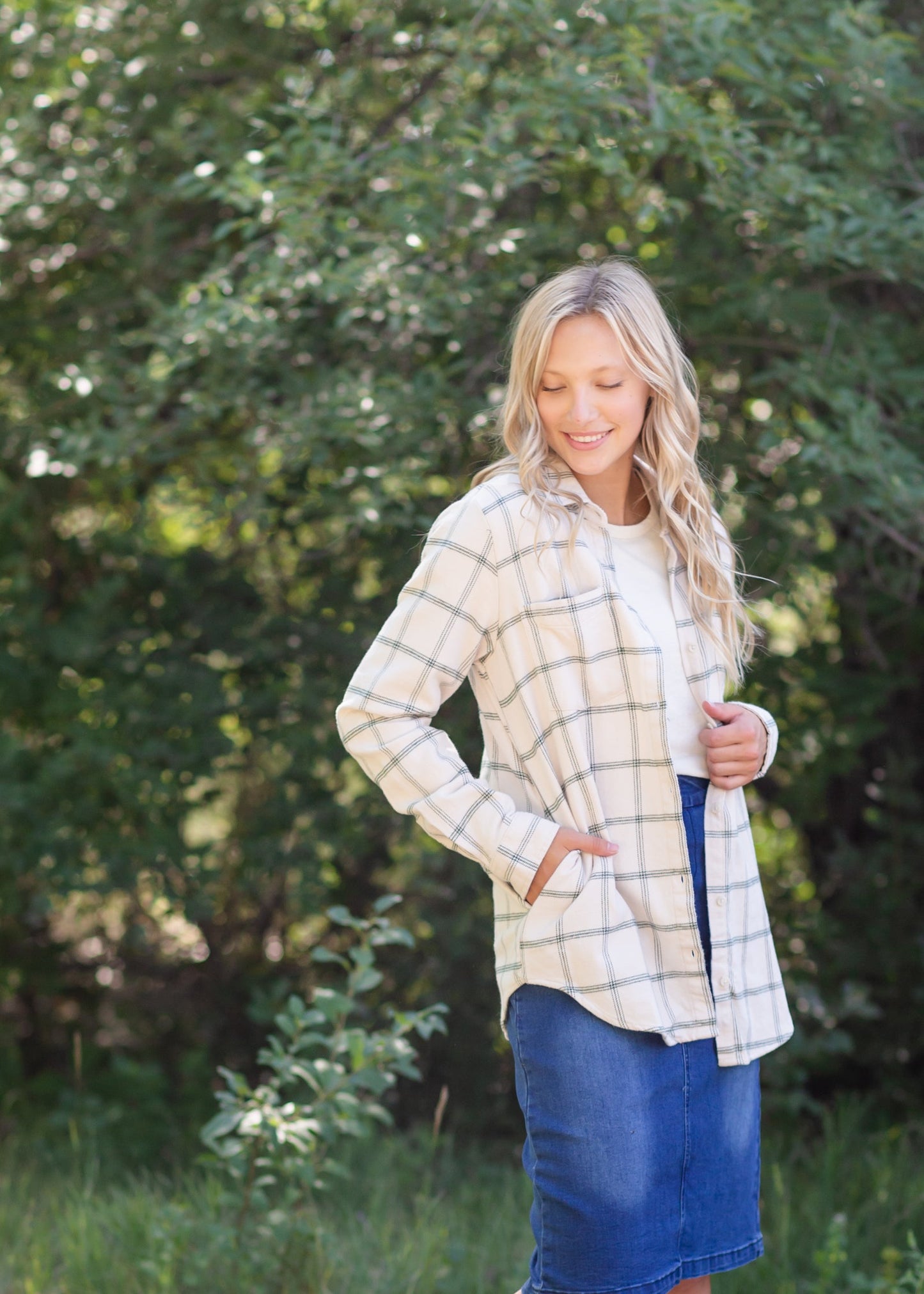 Audre Ivory + Green Plaid Shacket - FINAL SALE FF Tops