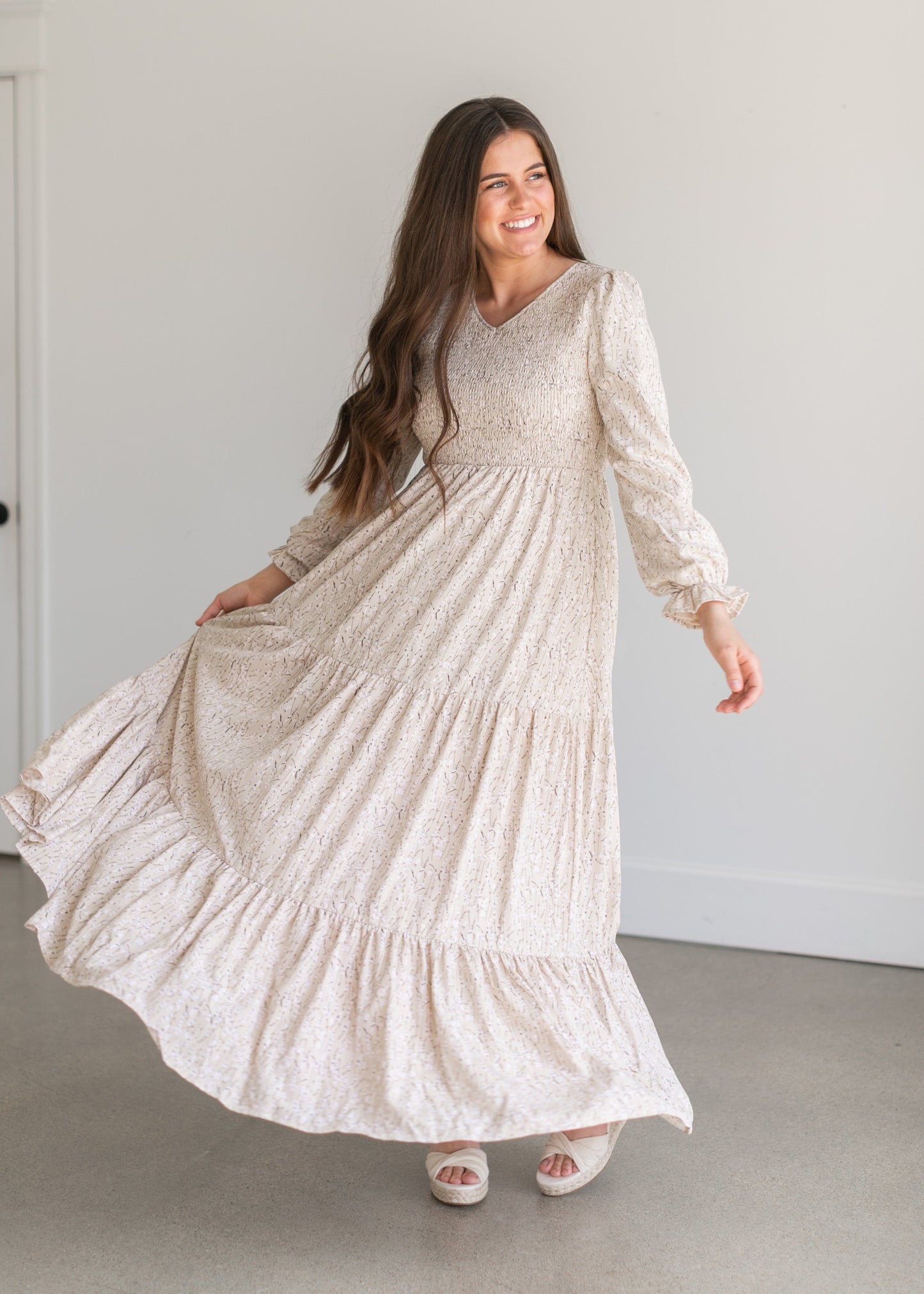 Aurora Floral Long Sleeve Maxi Dress IC Dresses Ivory / XS