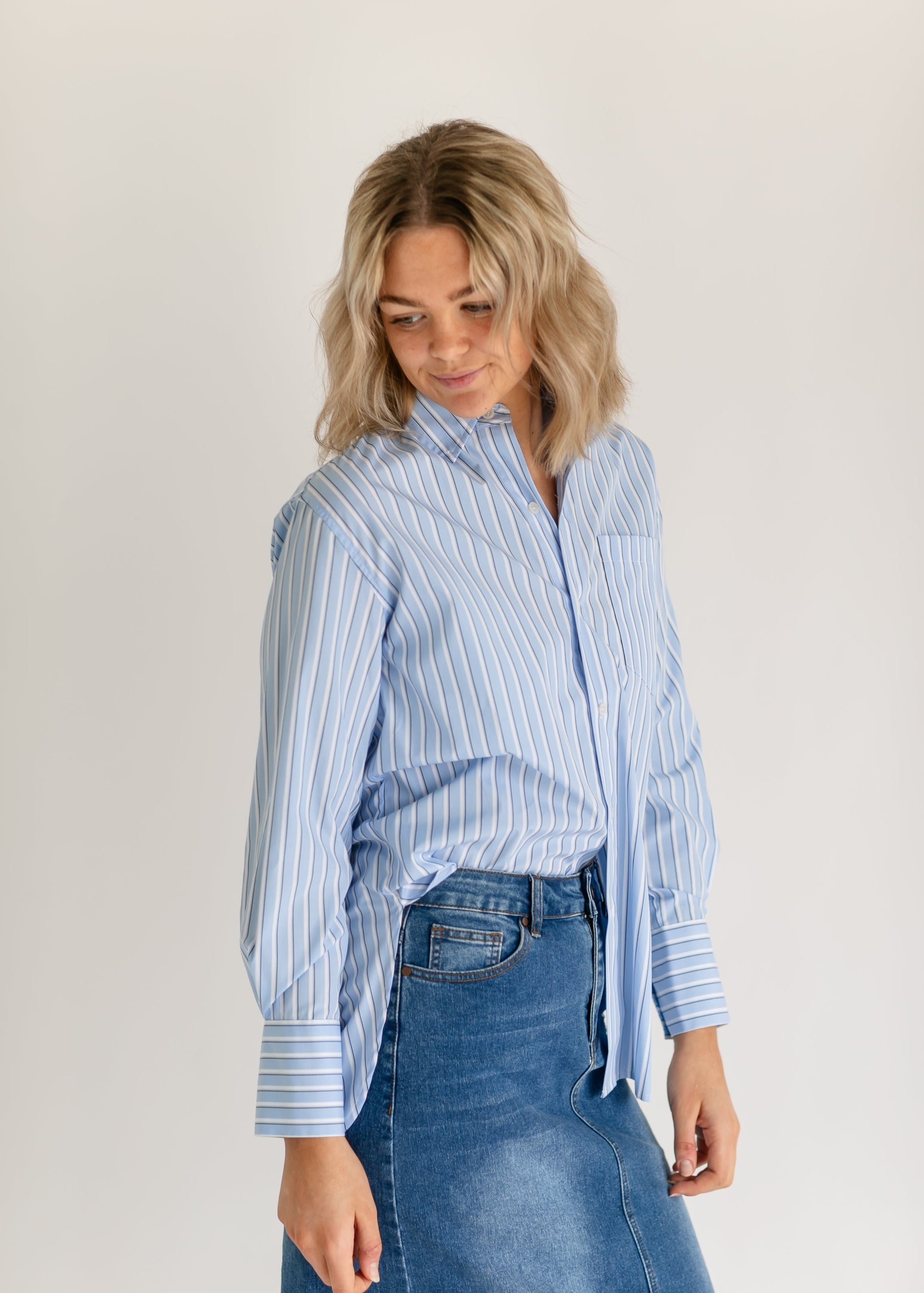 Autumn Striped Button Up Top FF Tops
