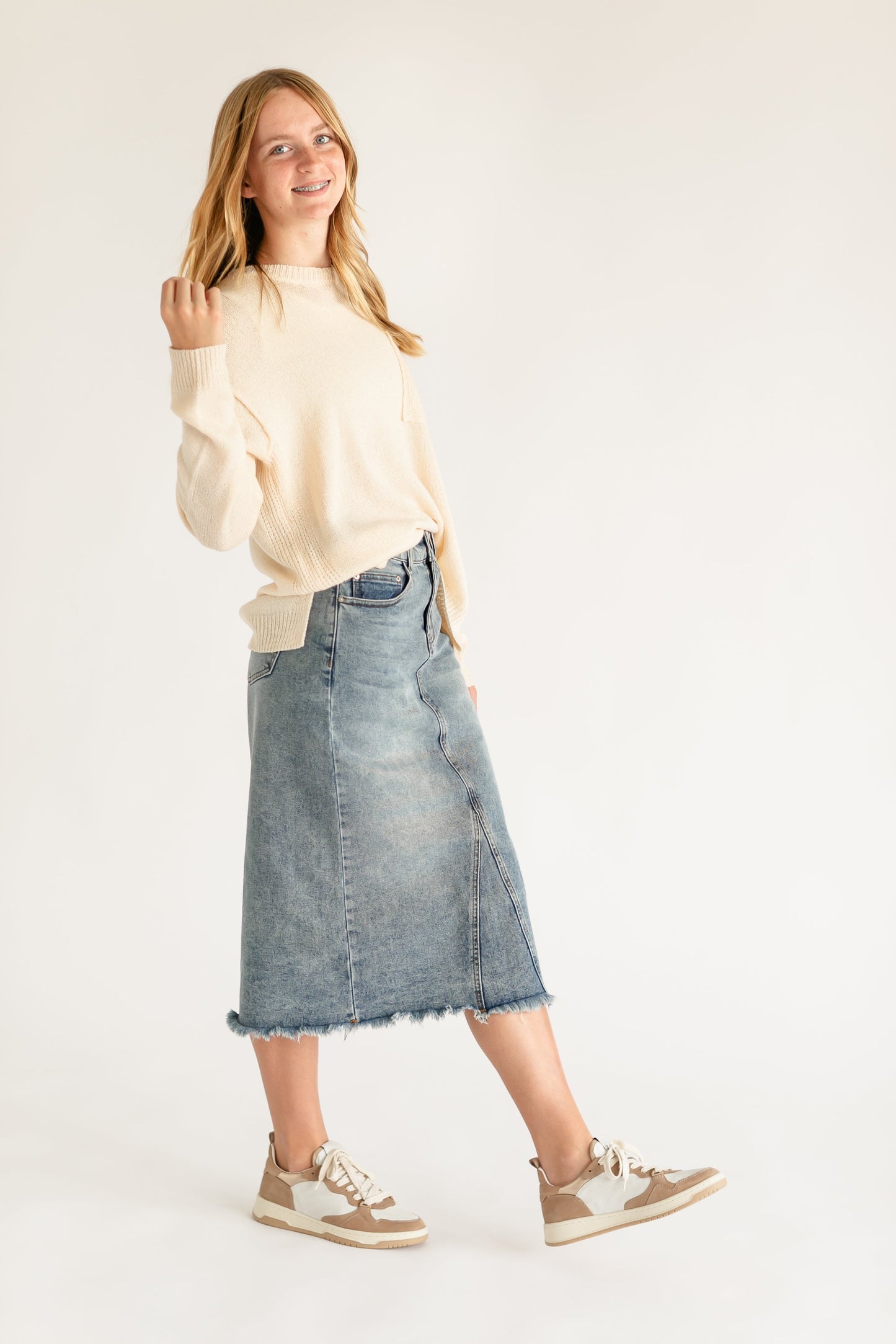 Avril A-Line Midi Denim Skirt FF Skirts
