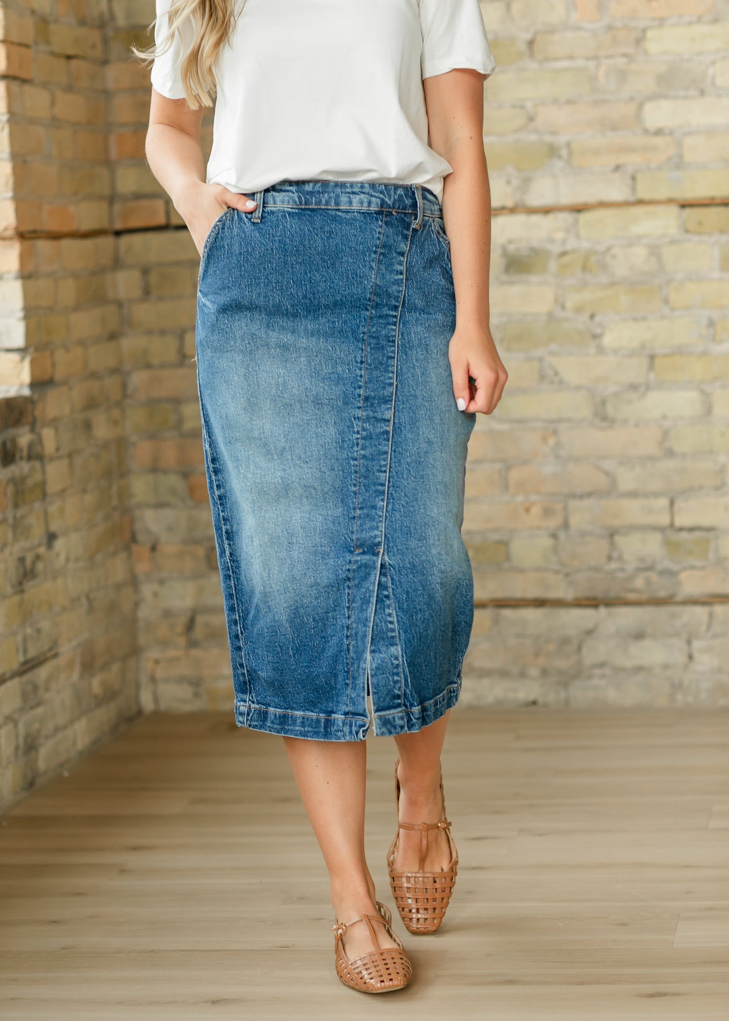 Ayla Wrap Denim Midi Skirt FF Skirts