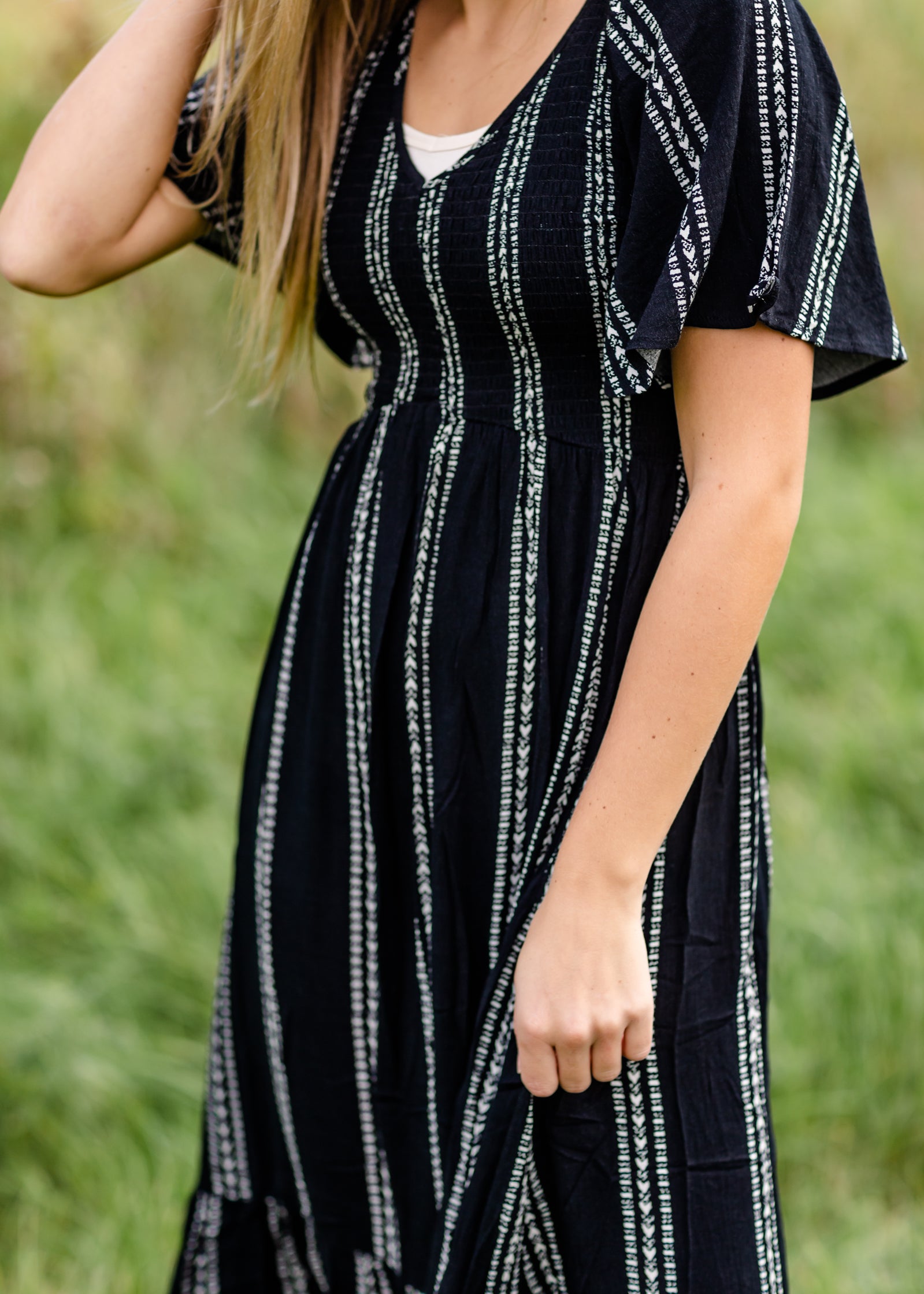 Aztec Print Smocking Midi Dress-FINAL SALE FF Dresses