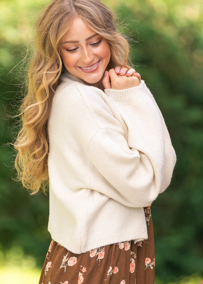 Balloon Sleeve Open Front Knit Cardigan FF Layering Essentials