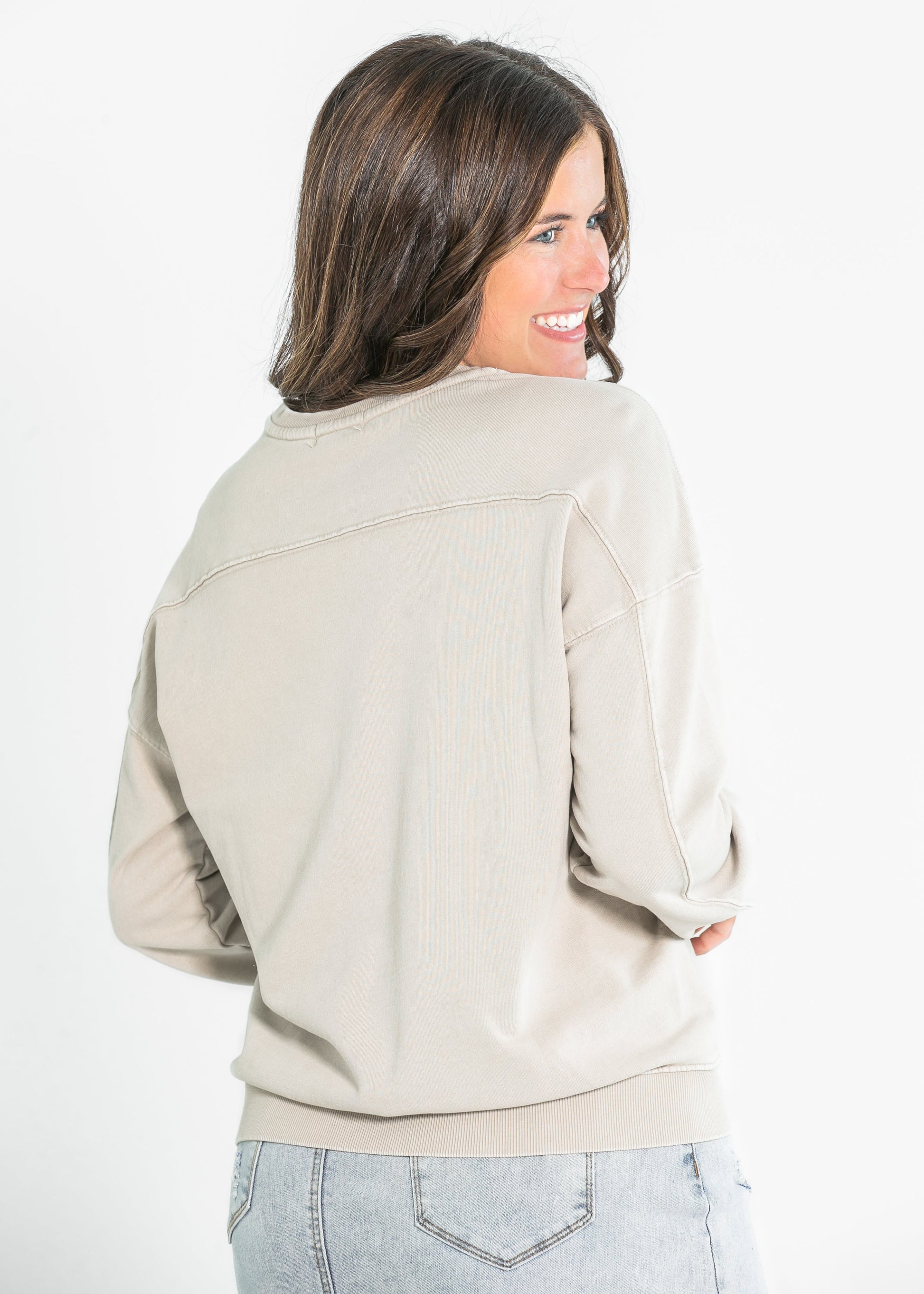 Basic Acid Wash Pullover Crewneck Sweatshirt FF Tops