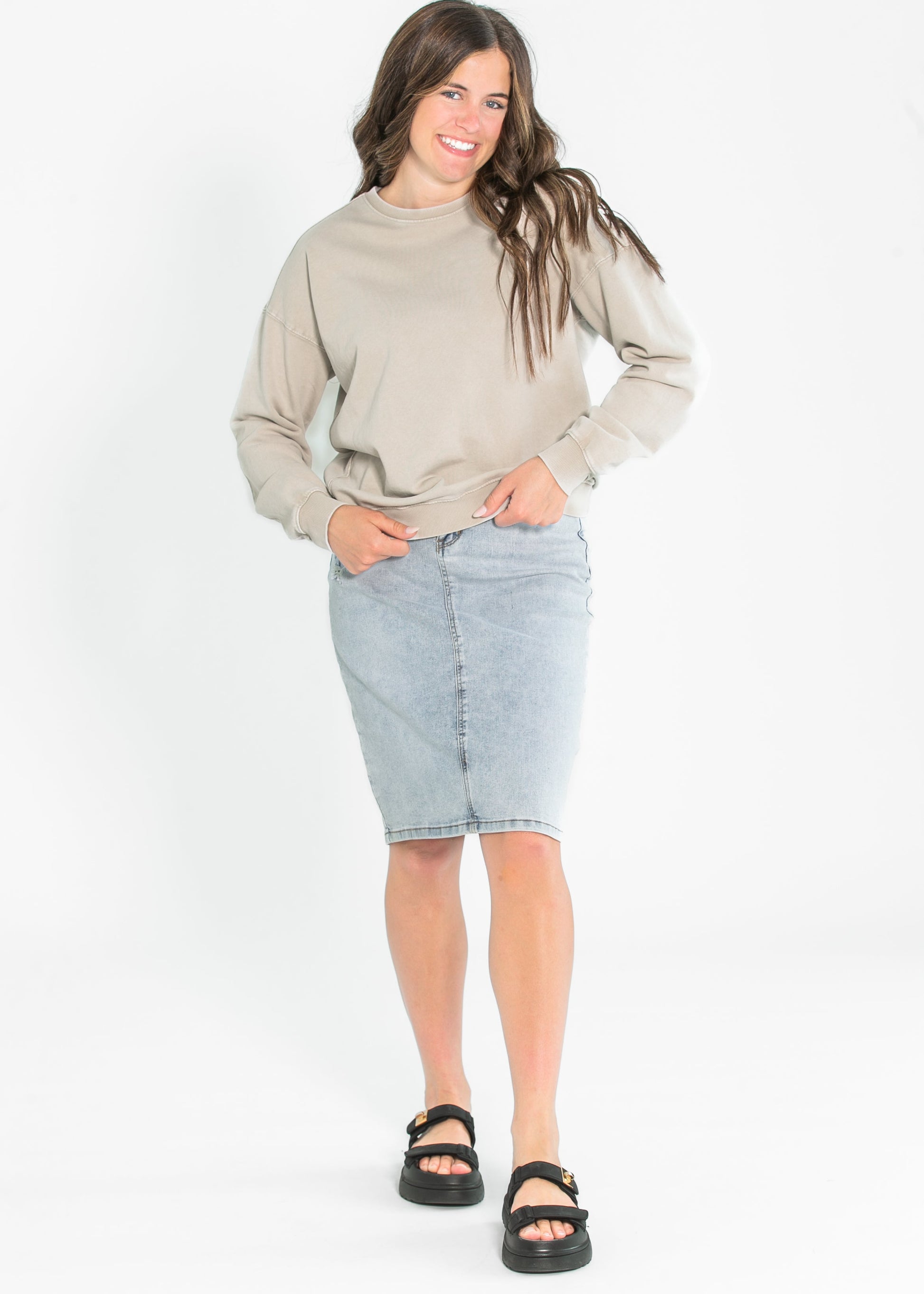 Basic Acid Wash Pullover Crewneck Sweatshirt FF Tops