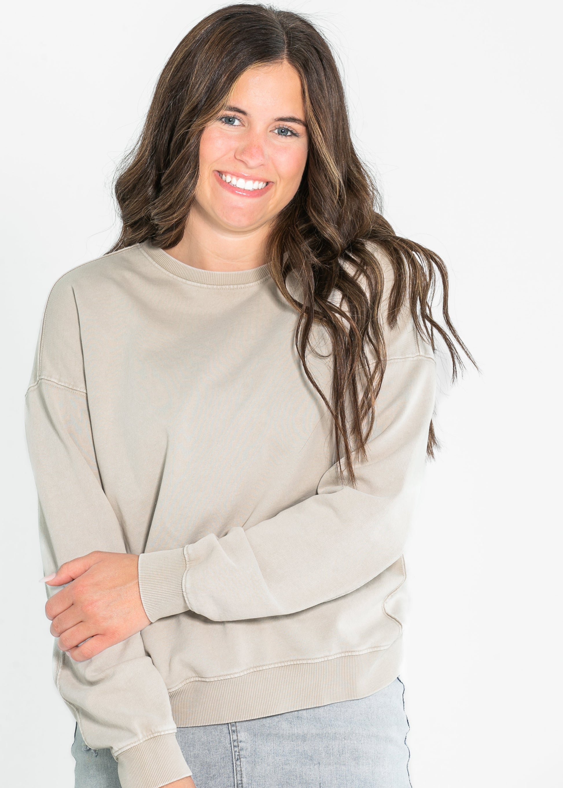 Basic Acid Wash Pullover Crewneck Sweatshirt FF Tops