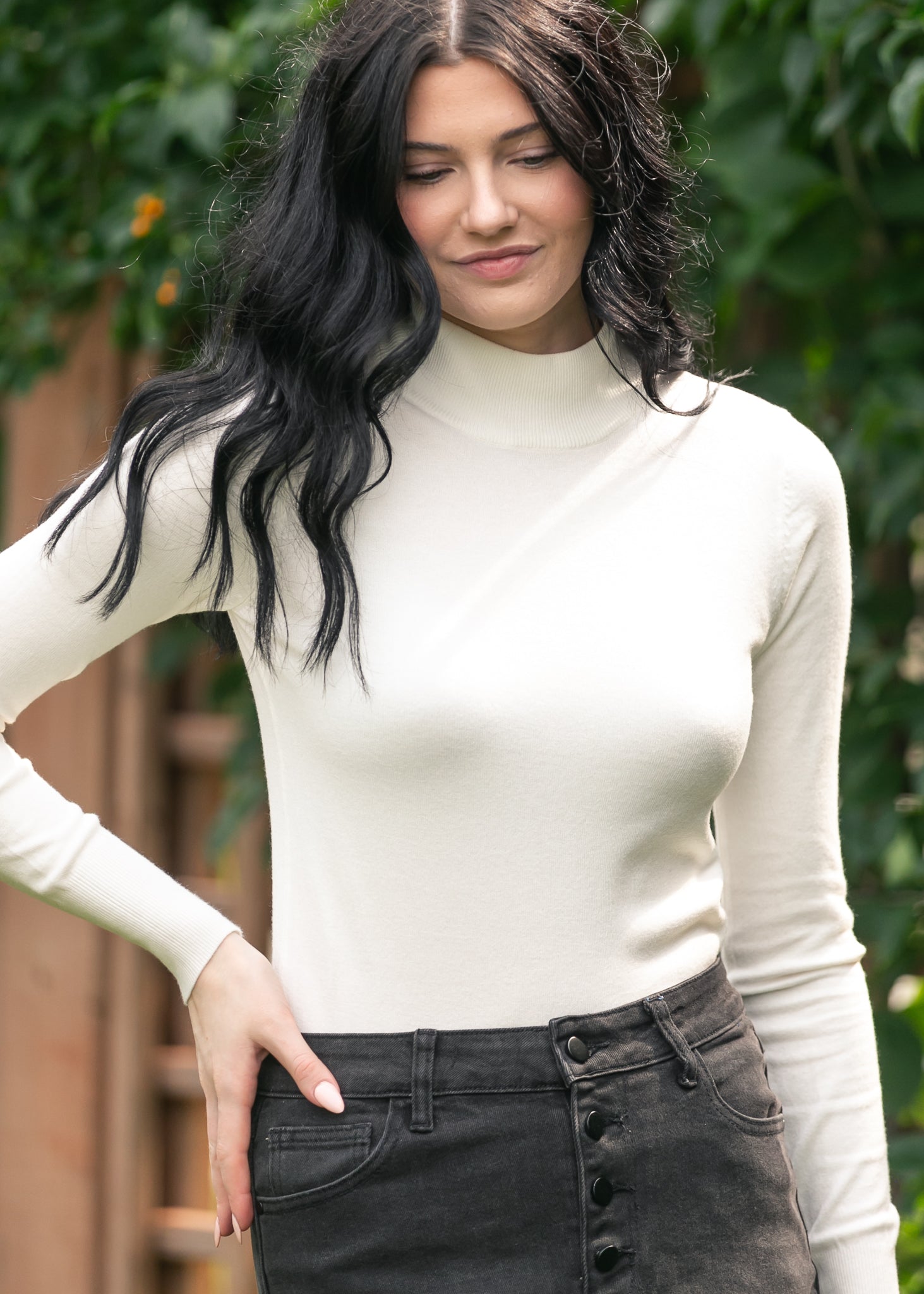 Basic Mock Neck Sweater FF Tops Ivory / S