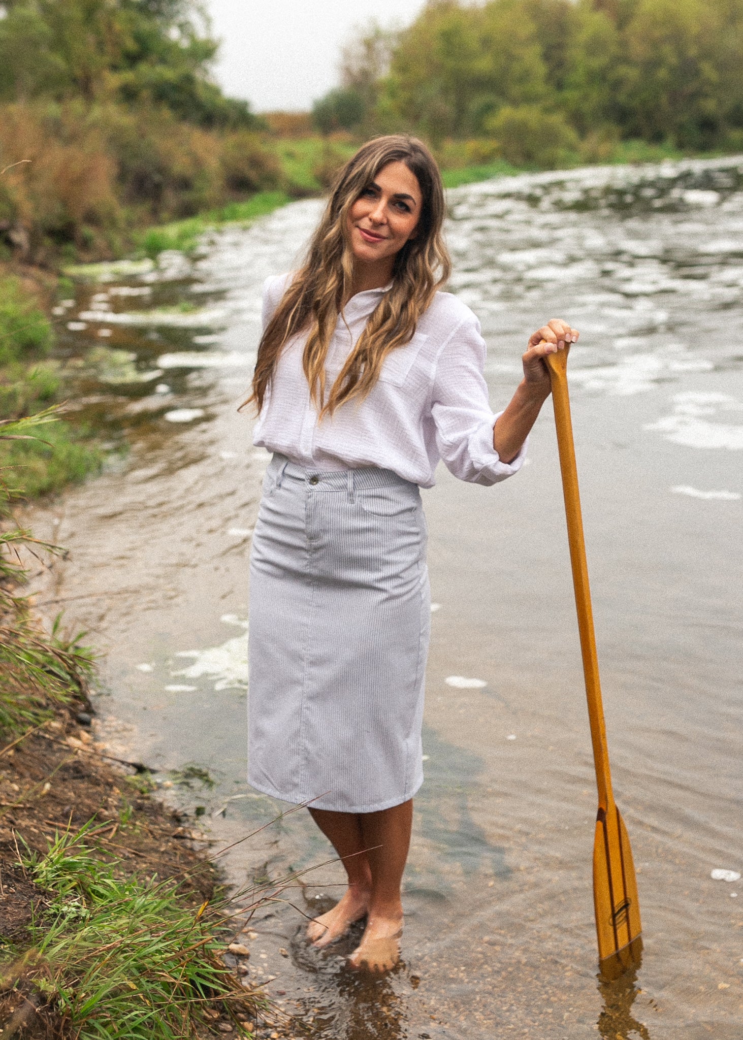 Bay Light Blue Striped Midi Skirt IC Skirts