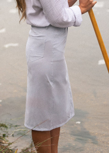 Bay Light Blue Striped Midi Skirt IC Skirts