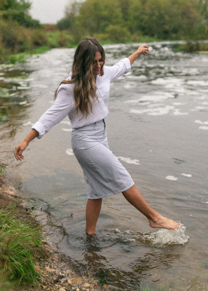 Bay Light Blue Striped Midi Skirt IC Skirts