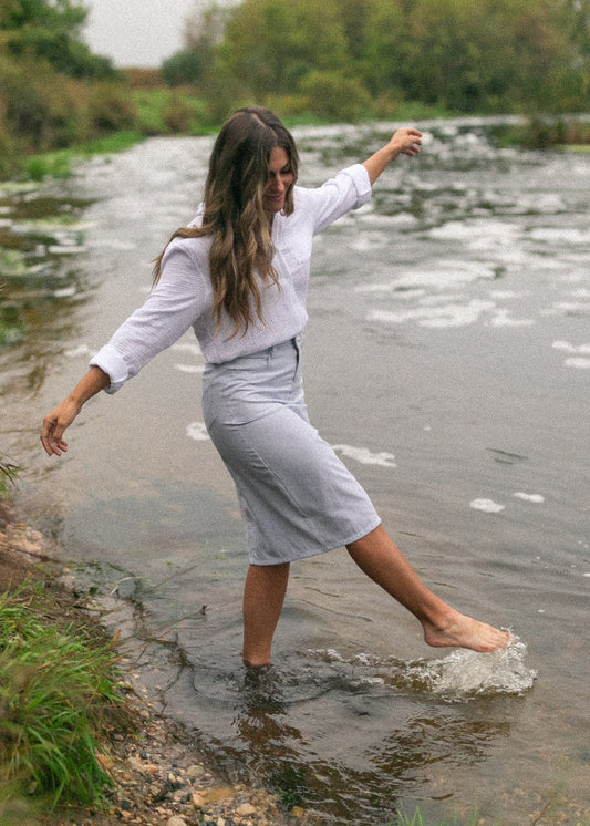 Bay Light Blue Striped Midi Skirt IC Skirts